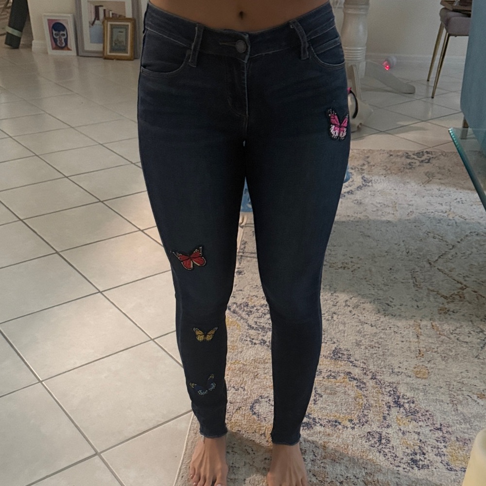 Articles Of Society Dark Blue Skinny Jeans with Butterfly Embroidery
